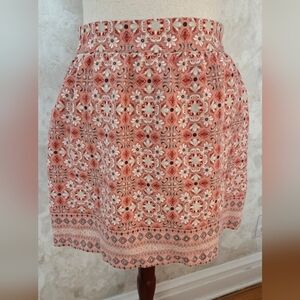 LOFT Linen Blend Skirt Womens Large Boho Floral Print Peach Elastic Waist